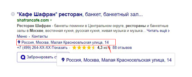 Результат внедрения микроразметки микроформата hCard